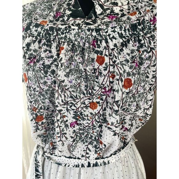 Vintage 80s summer dress, assorted belt, cream white, green red ombre floral - Picture 2 of 8